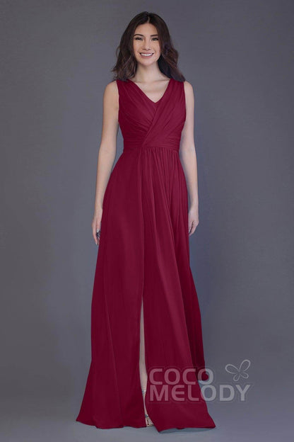 Sheath-Column Floor Length Chiffon Bridesmaid Dress PR3499