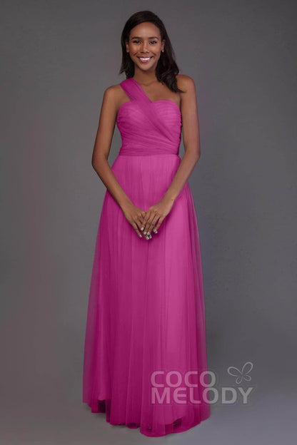 Sheath-Column Floor Length Tulle Bridesmaid Dress PR3502