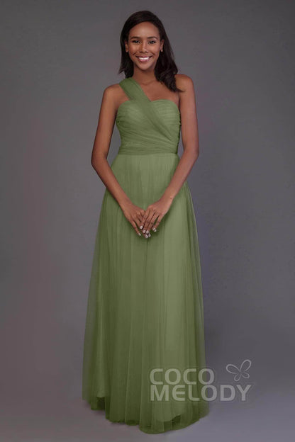 Sheath-Column Floor Length Tulle Bridesmaid Dress PR3502