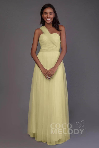 Sheath-Column Floor Length Tulle Bridesmaid Dress PR3502