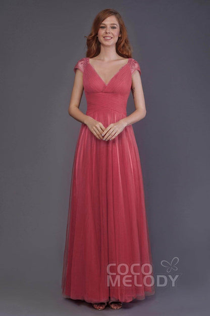 Sheath-Column Floor Length Tulle Bridesmaid Dress PR3510