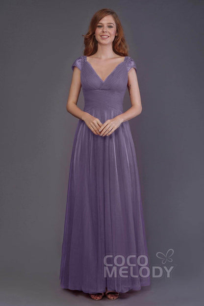 Sheath-Column Floor Length Tulle Bridesmaid Dress PR3510