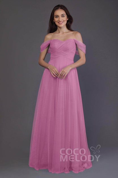 Sheath-Column Floor Length Tulle Bridesmaid Dress PR3512