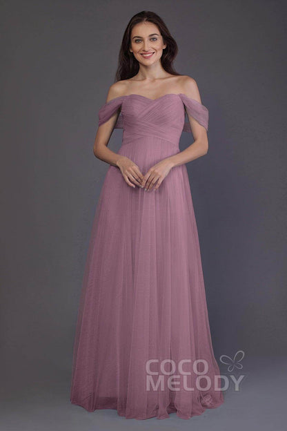Sheath-Column Floor Length Tulle Bridesmaid Dress PR3512