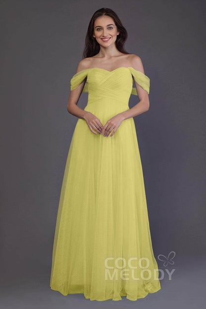Sheath-Column Floor Length Tulle Bridesmaid Dress PR3512