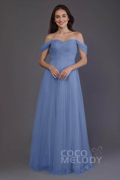 Sheath-Column Floor Length Tulle Bridesmaid Dress PR3512