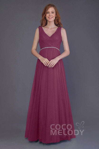 Sheath-Column Floor Length Tulle Bridesmaid Dress PR3518