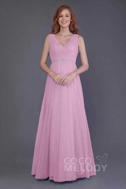 Sheath-Column Floor Length Tulle Bridesmaid Dress PR3518