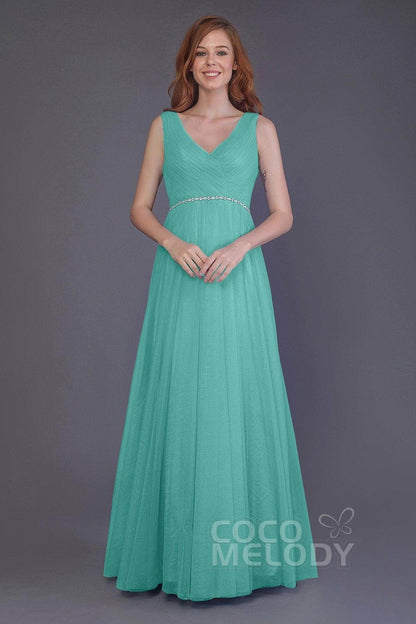 Sheath-Column Floor Length Tulle Bridesmaid Dress PR3518