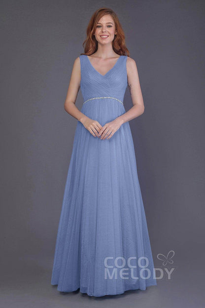 Sheath-Column Floor Length Tulle Bridesmaid Dress PR3518