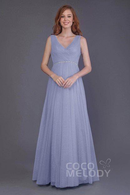 Sheath-Column Floor Length Tulle Bridesmaid Dress PR3518