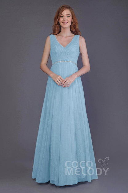 Sheath-Column Floor Length Tulle Bridesmaid Dress PR3518