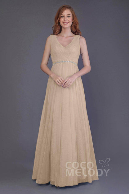 Sheath-Column Floor Length Tulle Bridesmaid Dress PR3518