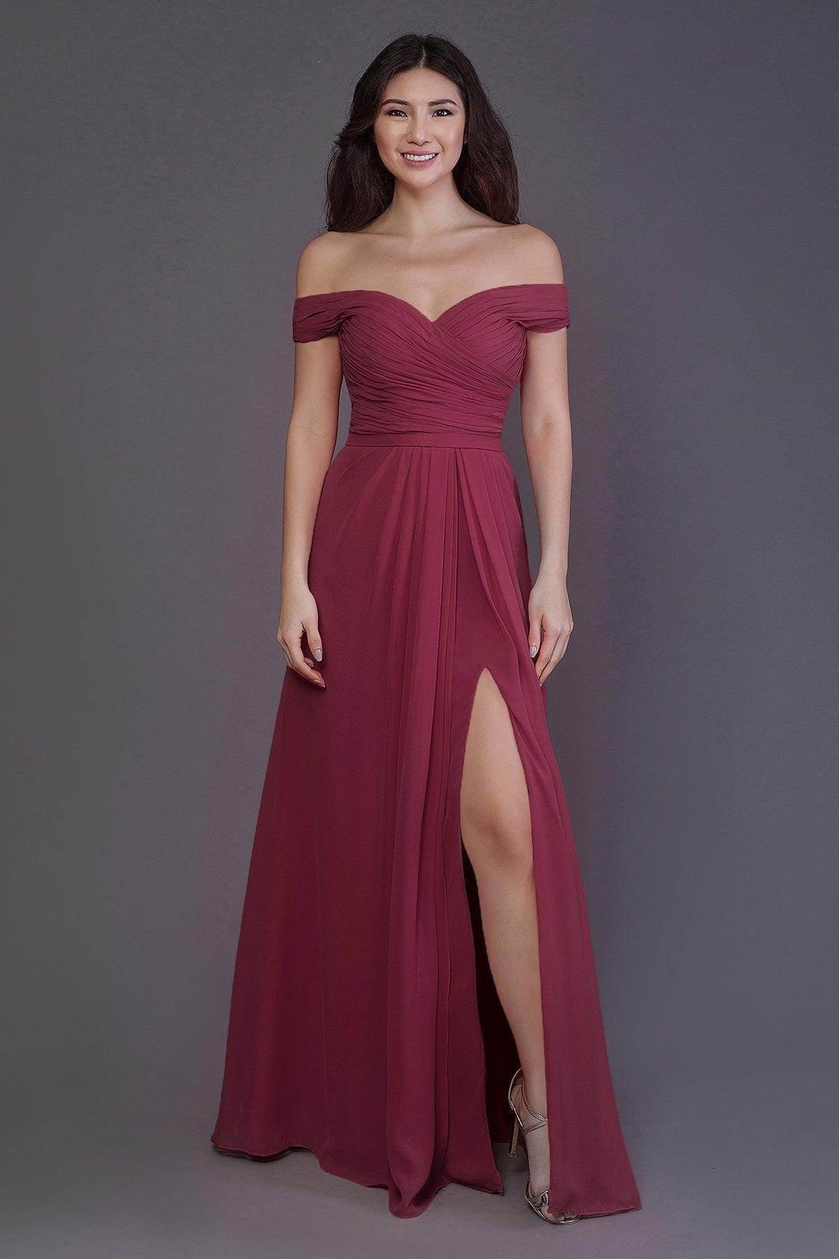 Sheath-Column Floor Length Chiffon Bridesmaid Dress PR3536