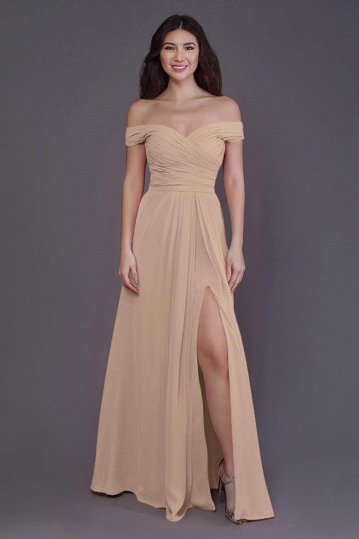Sheath-Column Floor Length Chiffon Bridesmaid Dress PR3536