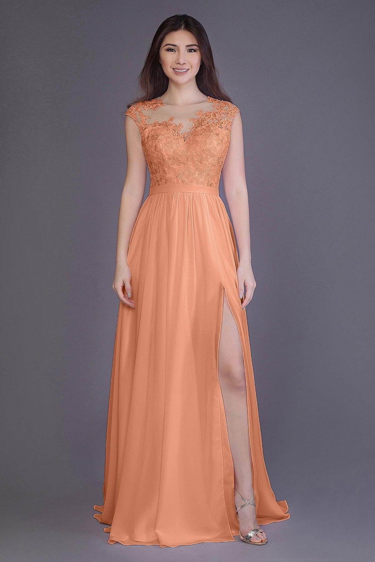 Sheath Floor Length Chiffon and Lace Bridesmaid Dress PR3554