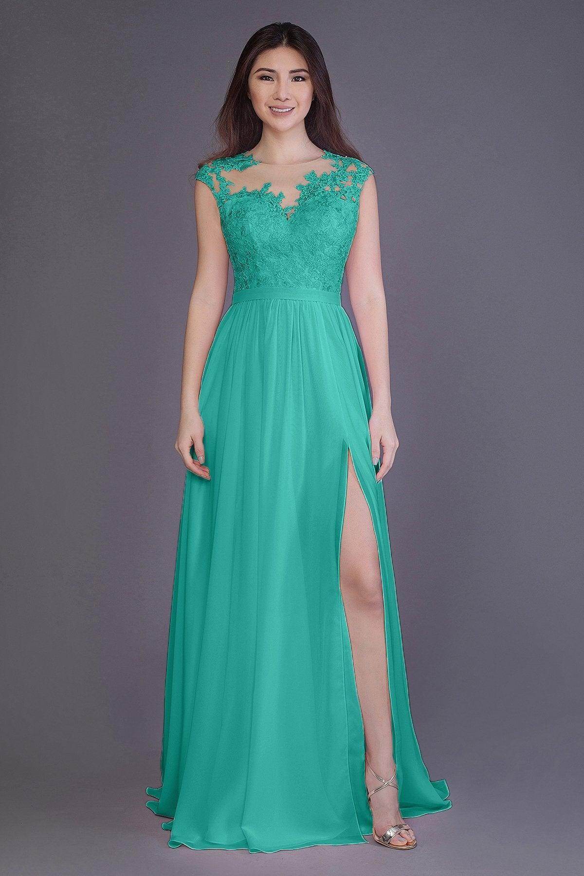 Sheath Floor Length Chiffon and Lace Bridesmaid Dress PR3554PS