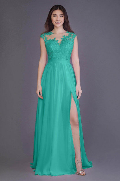Sheath Floor Length Chiffon and Lace Bridesmaid Dress PR3554PS