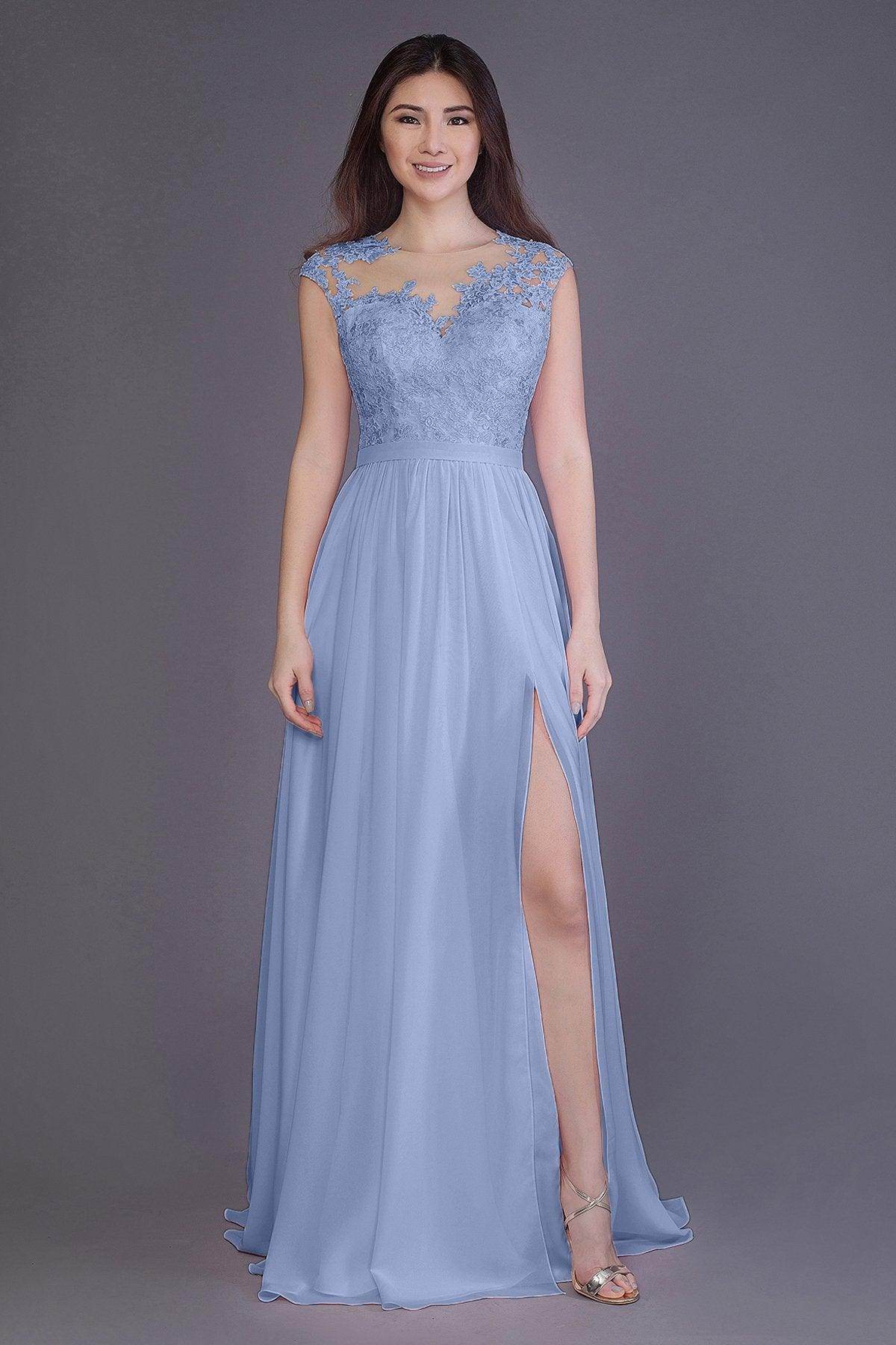 Sheath Floor Length Chiffon and Lace Bridesmaid Dress PR3554PS