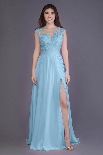 Sheath Floor Length Chiffon and Lace Bridesmaid Dress PR3554