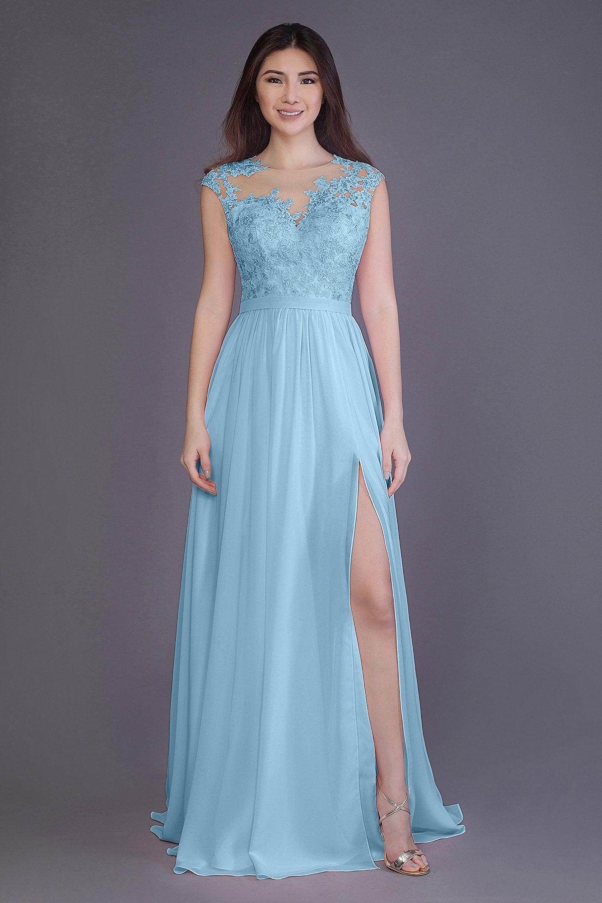 Sheath Floor Length Chiffon and Lace Bridesmaid Dress PR3554PS