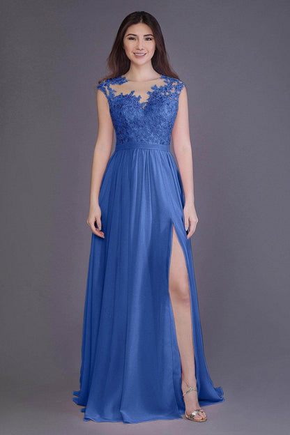 Sheath Floor Length Chiffon and Lace Bridesmaid Dress PR3554
