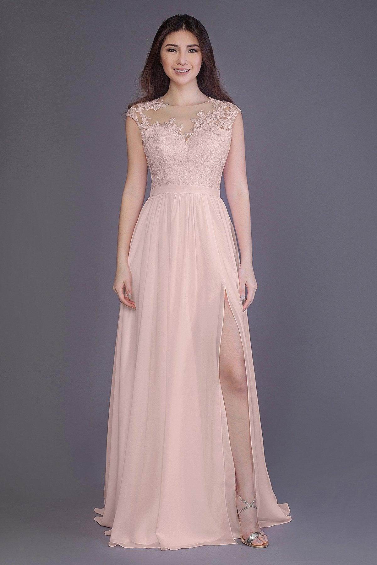 Sheath Floor Length Chiffon and Lace Bridesmaid Dress PR3554PS