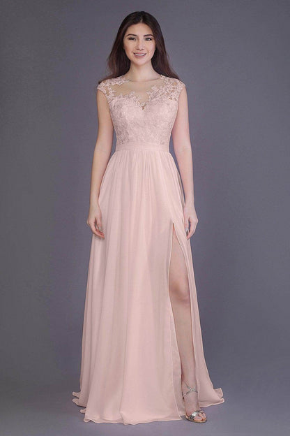 Sheath Floor Length Chiffon and Lace Bridesmaid Dress PR3554PS