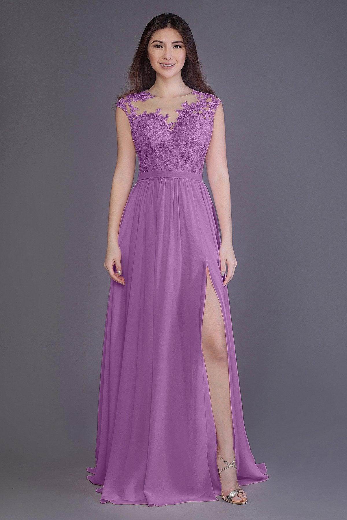 Sheath Floor Length Chiffon and Lace Bridesmaid Dress PR3554