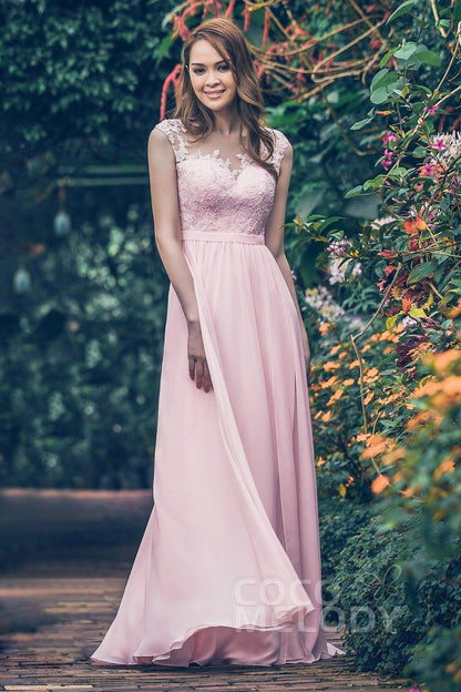 Sheath Floor Length Chiffon and Lace Bridesmaid Dress PR3554PS