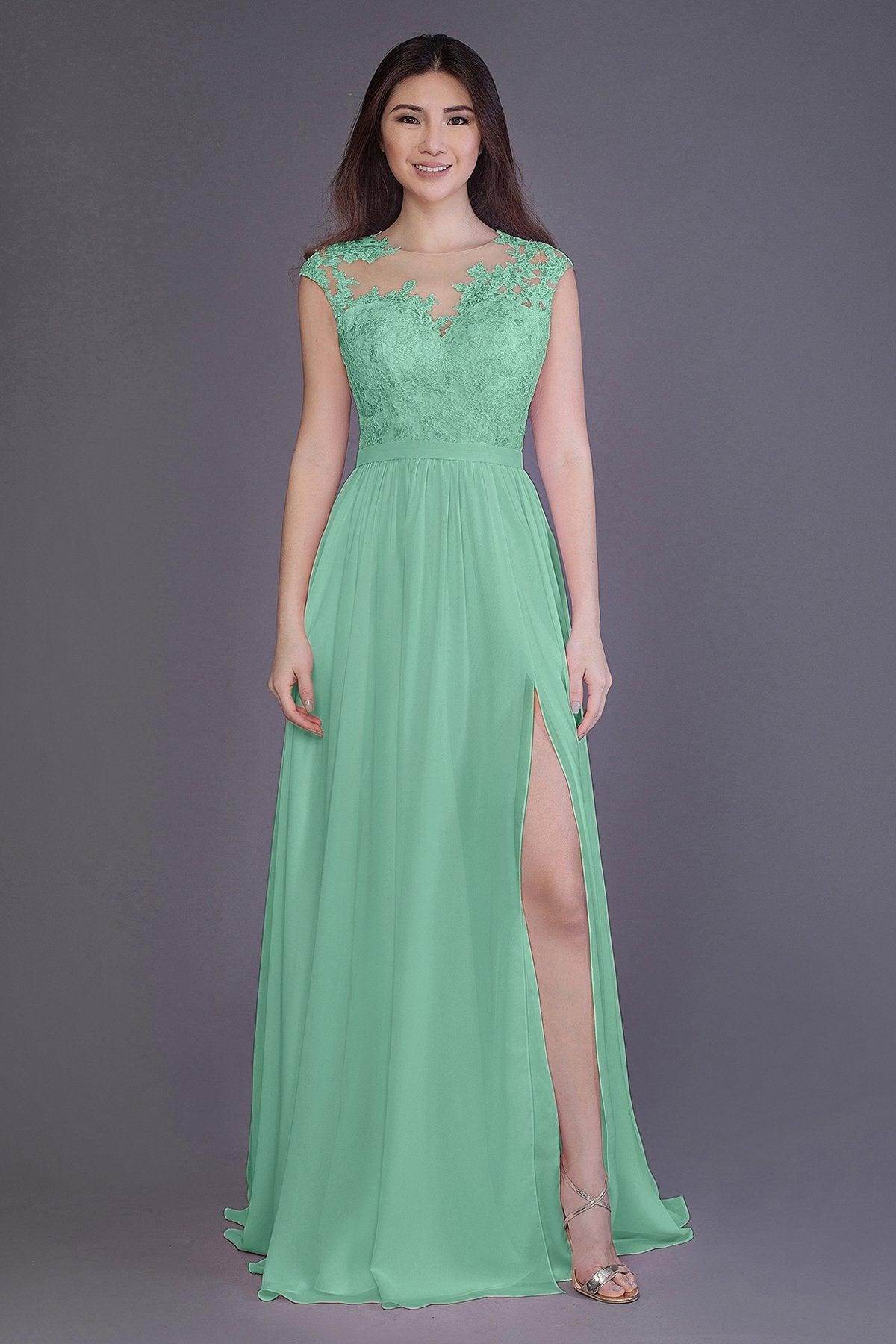 Sheath Floor Length Chiffon and Lace Bridesmaid Dress PR3554