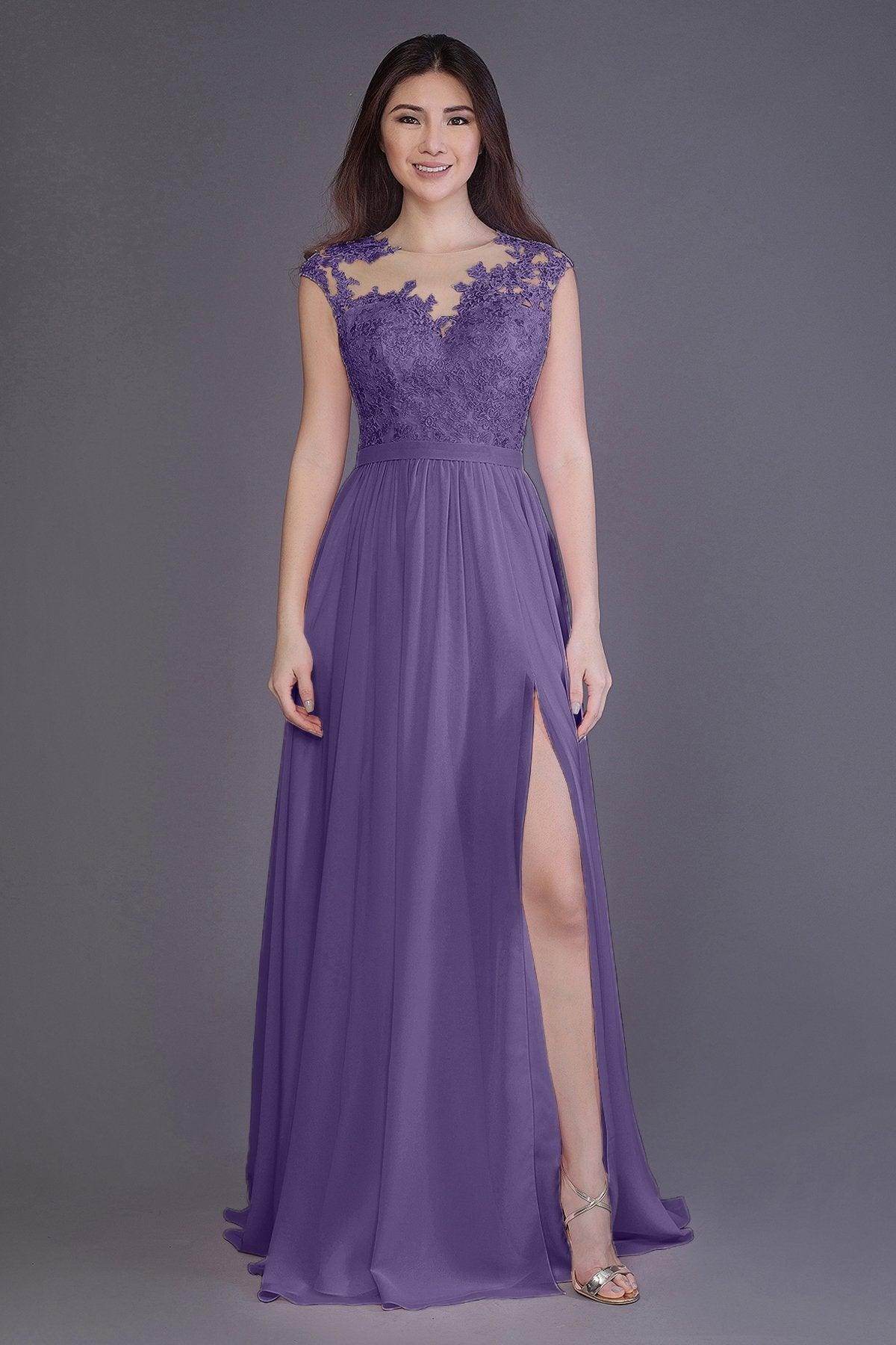 Sheath Floor Length Chiffon and Lace Bridesmaid Dress PR3554