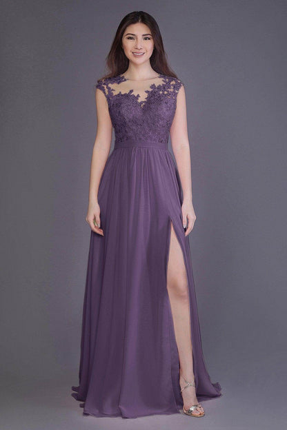 Sheath Floor Length Chiffon and Lace Bridesmaid Dress PR3554