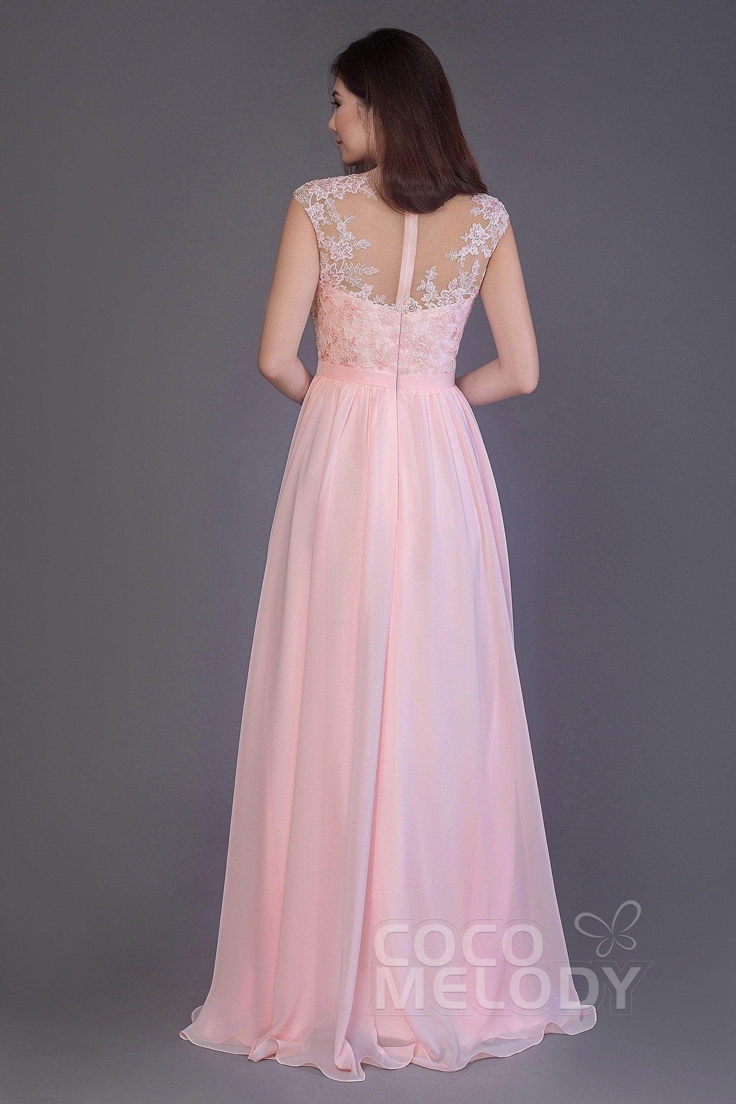 Sheath Floor Length Chiffon and Lace Bridesmaid Dress PR3554