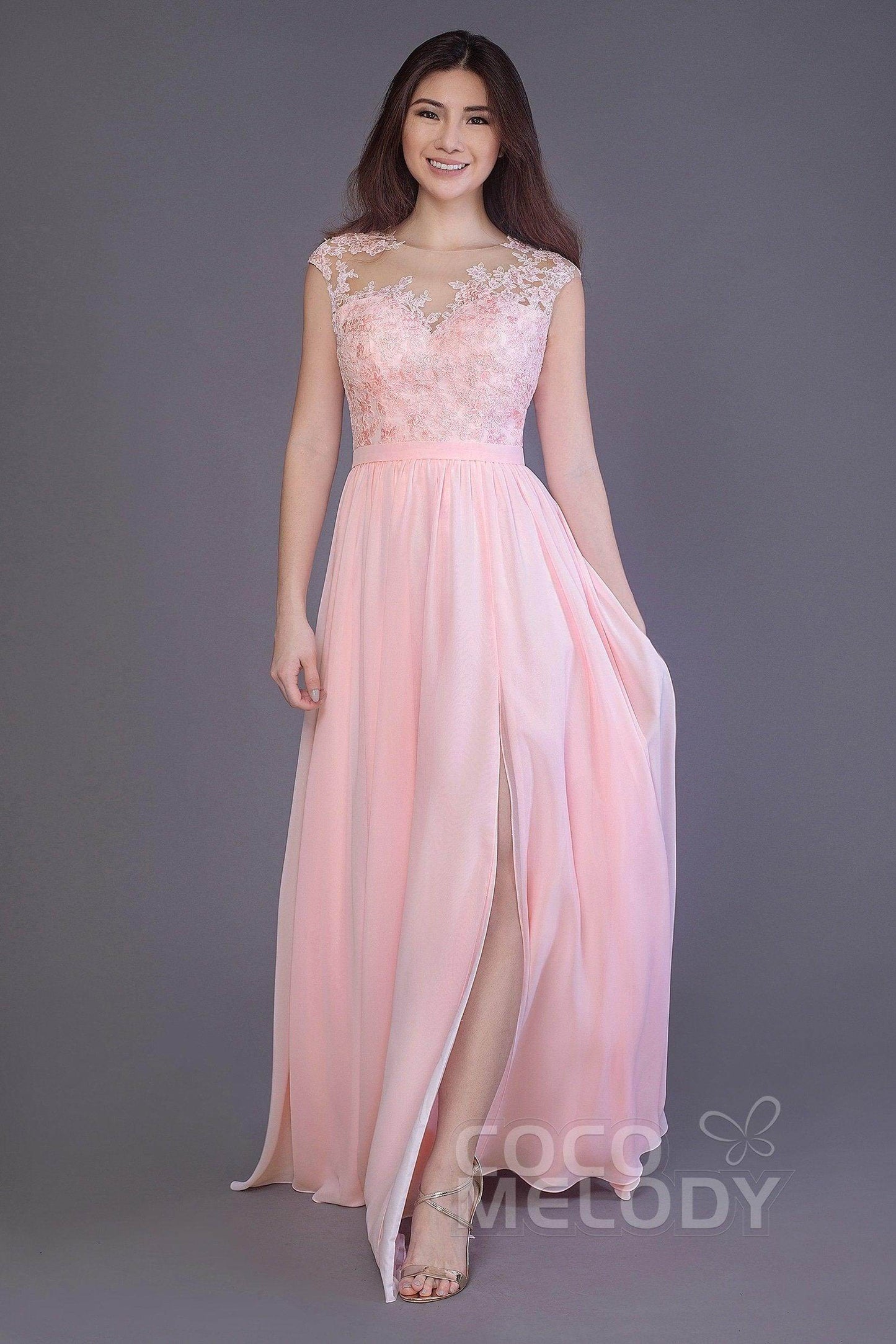 Sheath Floor Length Chiffon and Lace Bridesmaid Dress PR3554PS