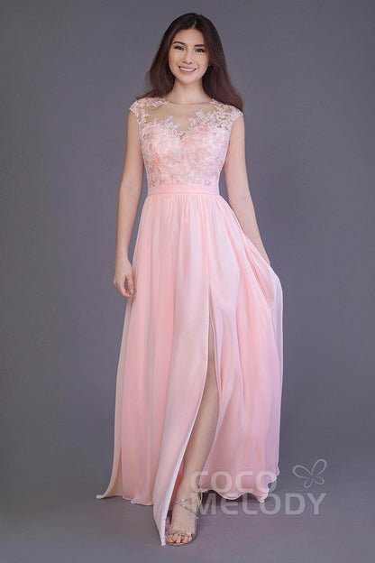 Sheath Floor Length Chiffon and Lace Bridesmaid Dress PR3554PS