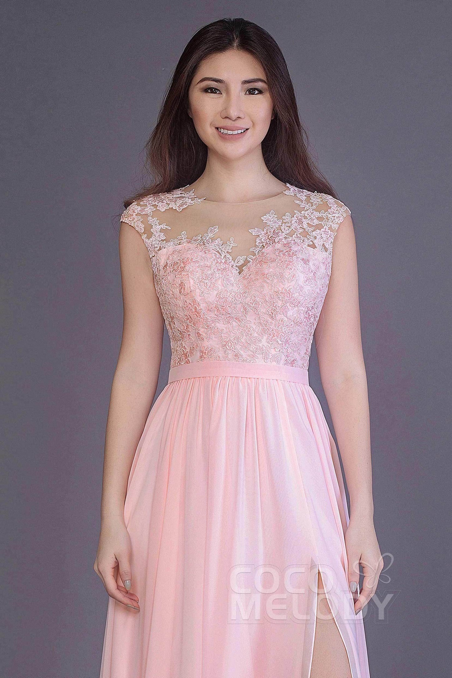 Sheath Floor Length Chiffon and Lace Bridesmaid Dress PR3554PS
