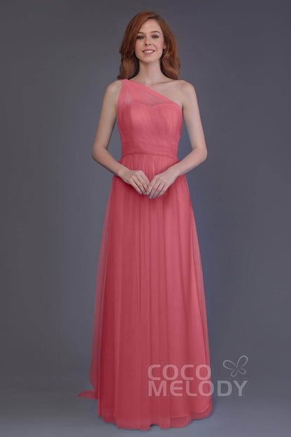 Sheath-Column Floor Length Tulle Bridesmaid Dress PR3556