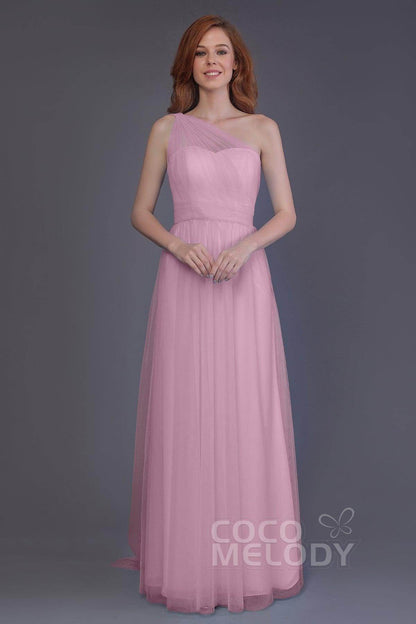 Sheath-Column Floor Length Tulle Bridesmaid Dress PR3556