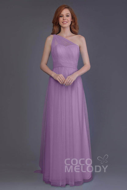 Sheath-Column Floor Length Tulle Bridesmaid Dress PR3556