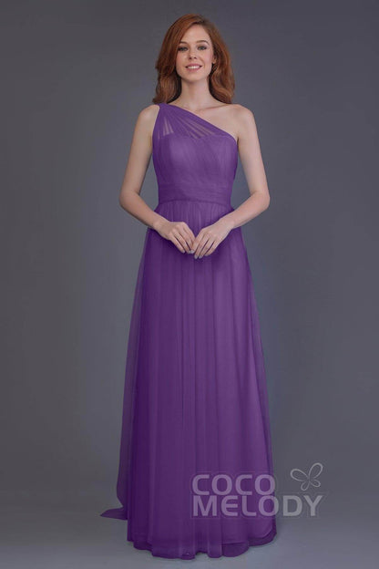 Sheath-Column Floor Length Tulle Bridesmaid Dress PR3556