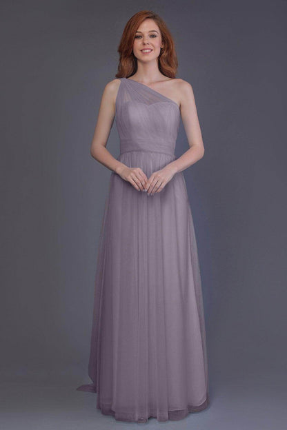 Sheath-Column Floor Length Tulle Bridesmaid Dress PR3556