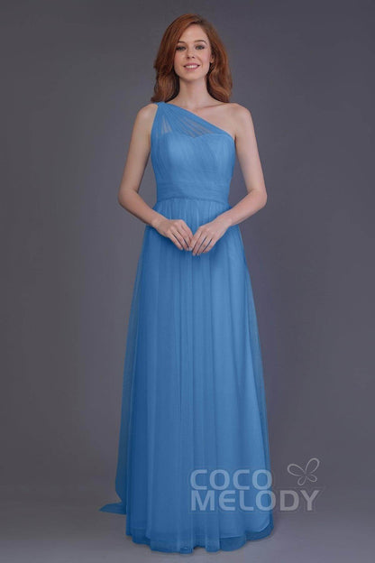 Sheath-Column Floor Length Tulle Bridesmaid Dress PR3556