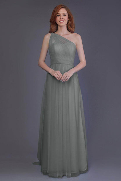 Sheath-Column Floor Length Tulle Bridesmaid Dress PR3556