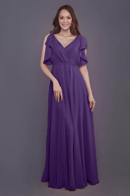 Sheath-Column Floor Length Chiffon Bridesmaid Dress PR3568