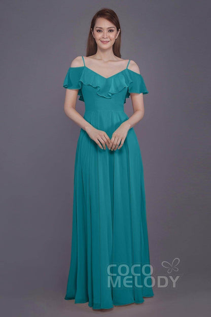 Sheath-Column Floor Length Chiffon Bridesmaid Dress PR3570