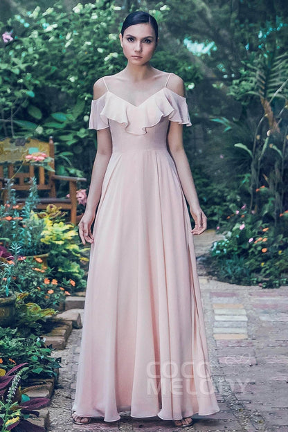 Sheath-Column Floor Length Chiffon Bridesmaid Dress PR3570