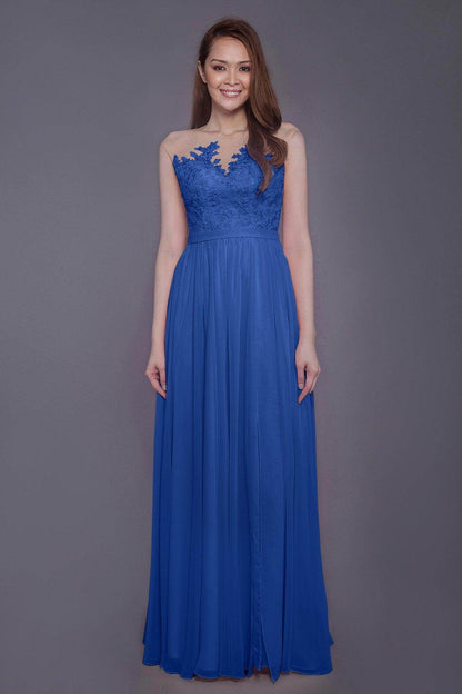 Sheath Floor Length Chiffon and Lace Bridesmaid Dress PR3595
