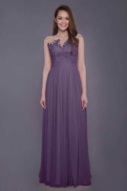 Sheath Floor Length Chiffon and Lace Bridesmaid Dress PR3595