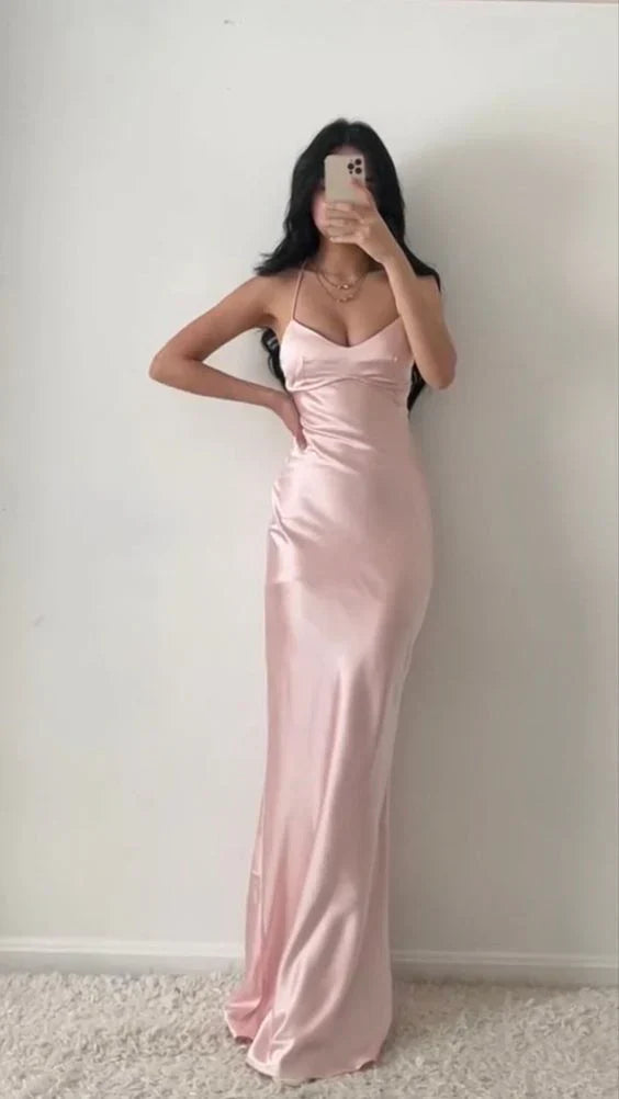 Elegant Pink Satin Mermaid Prom Dress Party Dress Evening Dress HZ1024